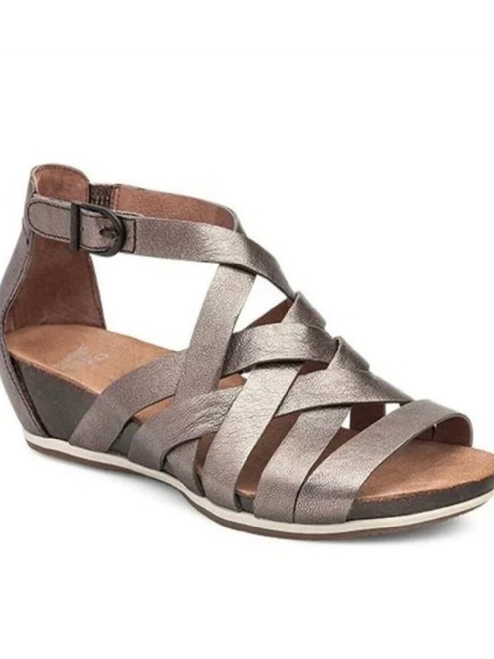 Dansko Metallic Strappy Wedge Sandal - Pewter